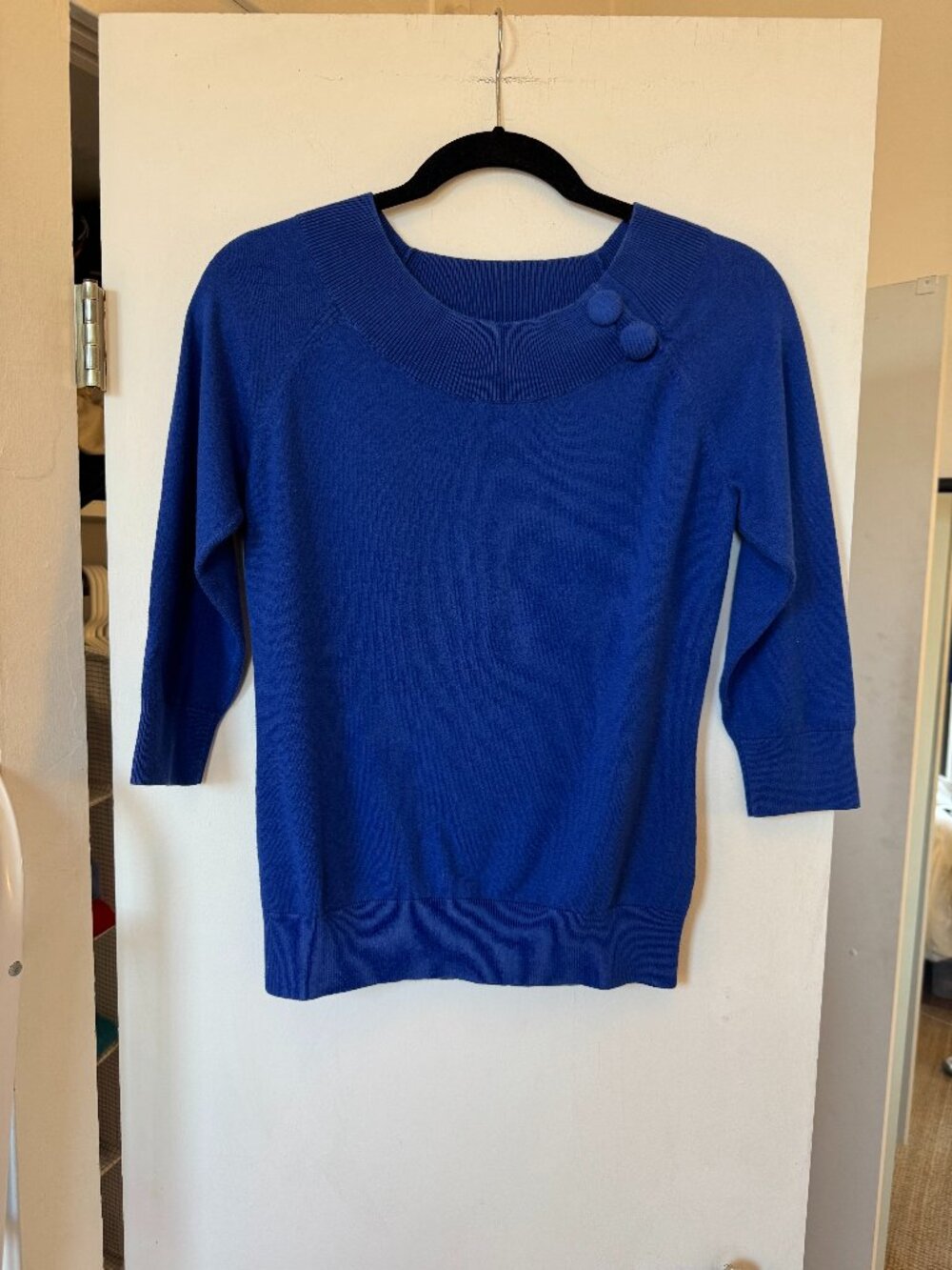 Banana Republic Blue Button Neck Silk Cashmere Blend Sweater Petite M